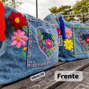 Denim Tote with Floral Embroidery